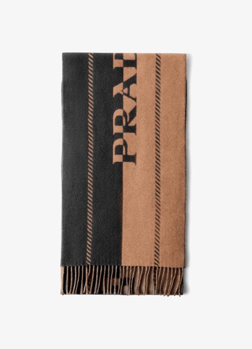 Prada Sjaal van wol met logo 178 x 35 cm - voorkant bruin
