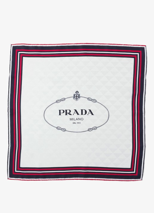 Prada Sjaal van zijde met logoprint 55 x 55 cm - voorkant 3 gebroken wit