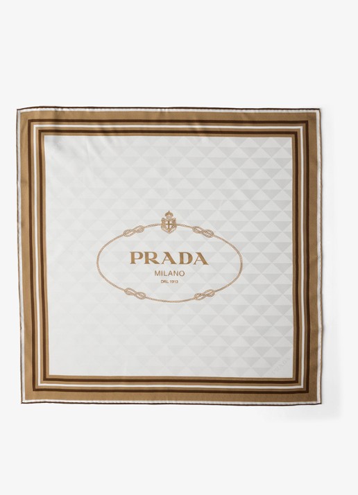 Prada Sjaal van zijde met logoprint 55 x 55 cm - voorkant 3 beige