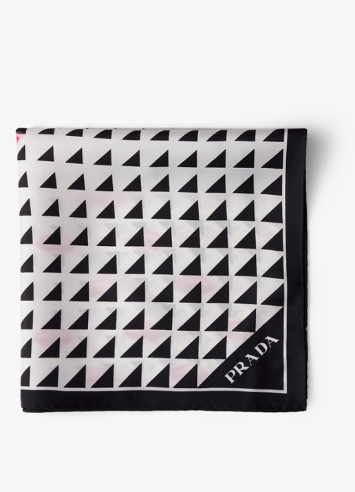 Prada Sjaal van zijde met print 55 x 55 cm - voorkant 2 zwart