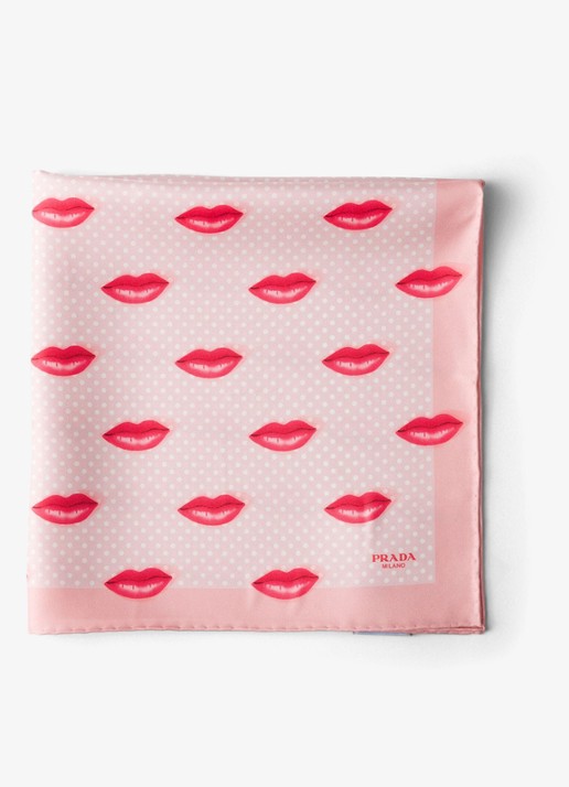 Prada Sjaal van zijde met print 55 x 55 cm - voorkant 2 roze