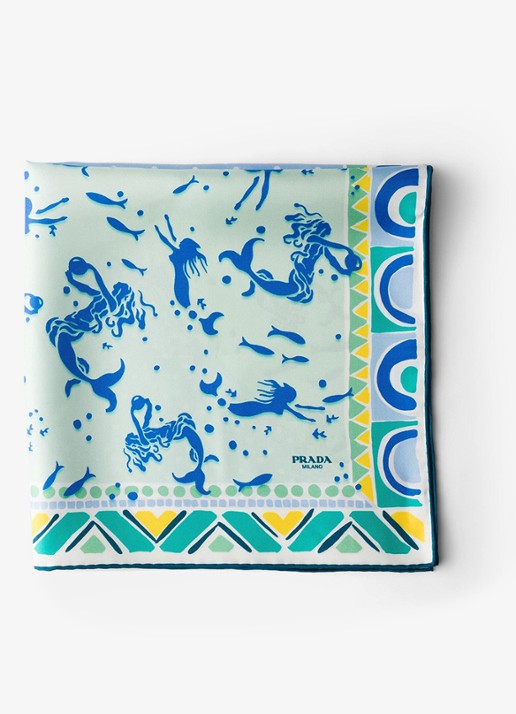 Prada Sjaal van zijde met print 55 x 55 cm - voorkant 2 light blue
