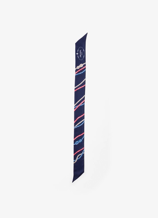 Prada Sjaal van zijde met print 85 x 6 cm - voorkant 2 donkerblauw