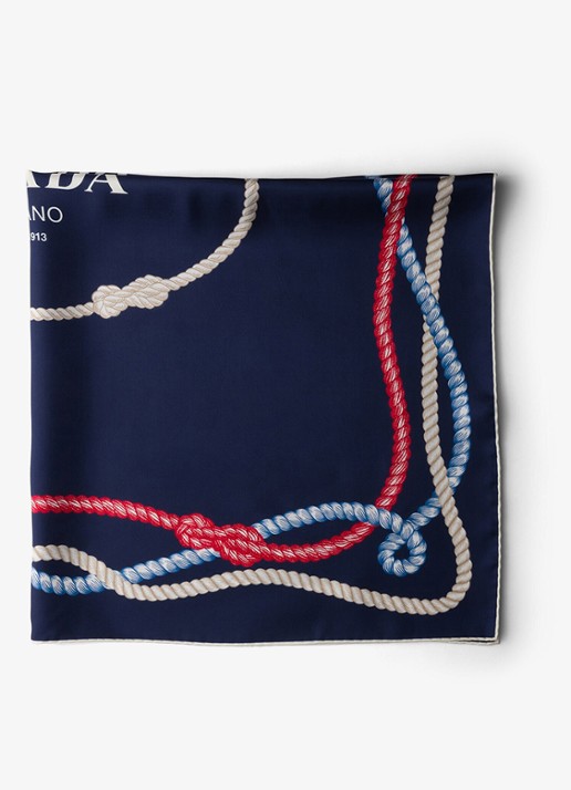 Prada Sjaal van zijde met print 90 x 90 cm - voorkant 3 donkerblauw