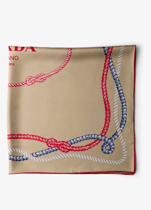 Prada Sjaal van zijde met print 90 x 90 cm - voorkant 2 beige