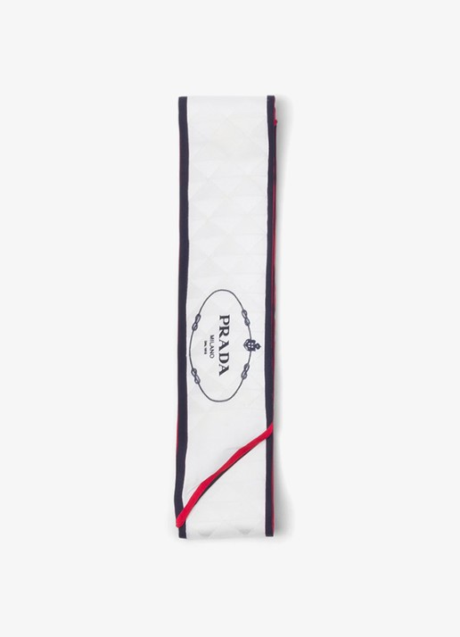 Prada Skinny sjaal van zijde met logoprint 85 x 6 cm - voorkant 2 donkerblauw