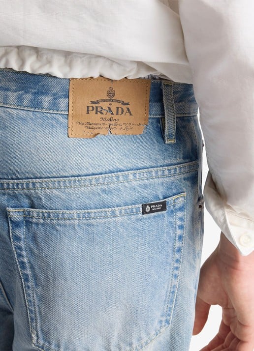 Prada Slim fit jeans met verwassen afwerking - detail 3 indigo