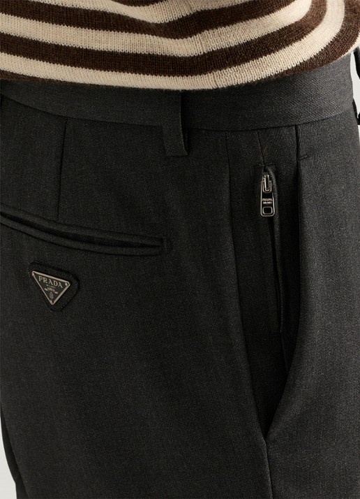 Prada Slim fit pantalon van scheerwol - detail 5 antraciet