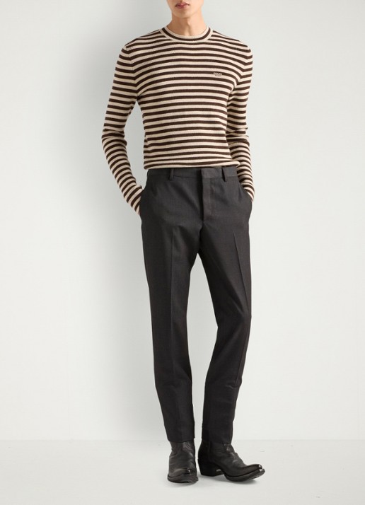 Prada Slim fit pantalon van scheerwol - voorkant 3 antraciet