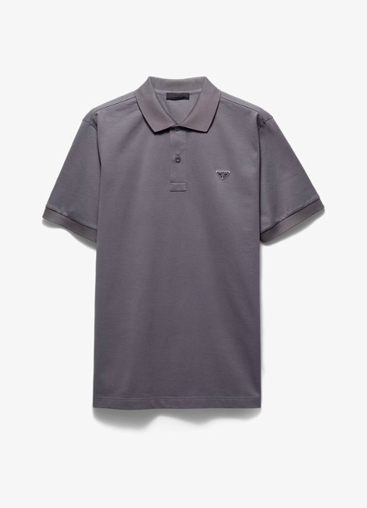 Prada Slim fit polo van piqué katoen met logo - voorkant grijs