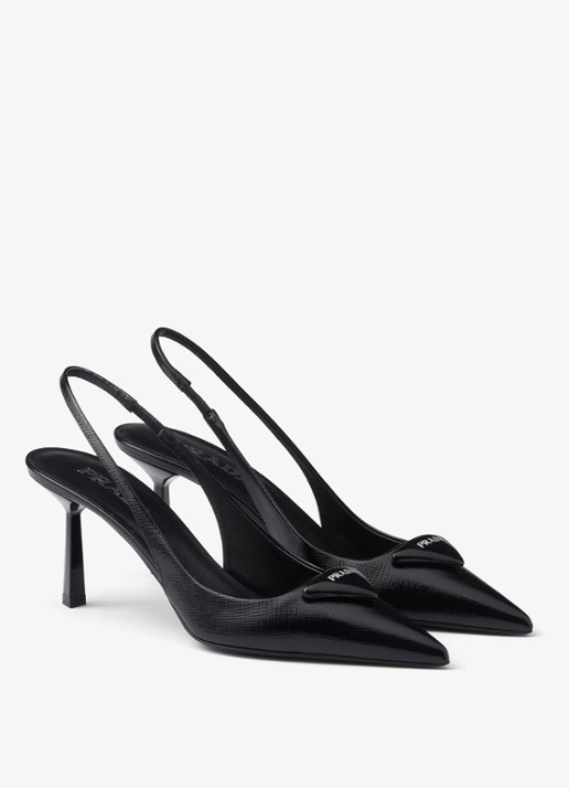 Prada Slingback van lakleer met logo - voorkant 2 zwart