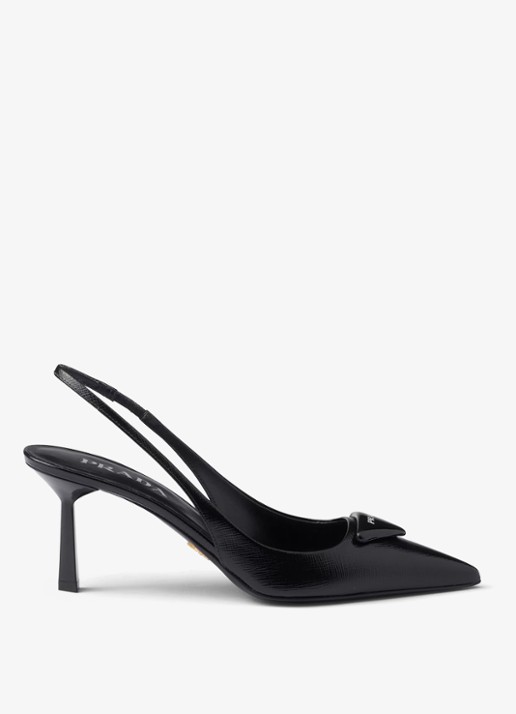 Prada Slingback van lakleer met logo - voorkant 3 zwart