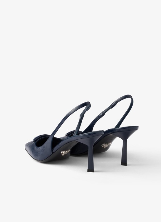 Prada Slingback van lakleer met logo - achterkant 3 donkerblauw