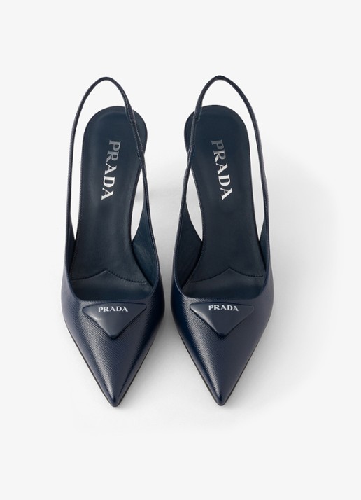 Prada Slingback van lakleer met logo - detail 4 donkerblauw