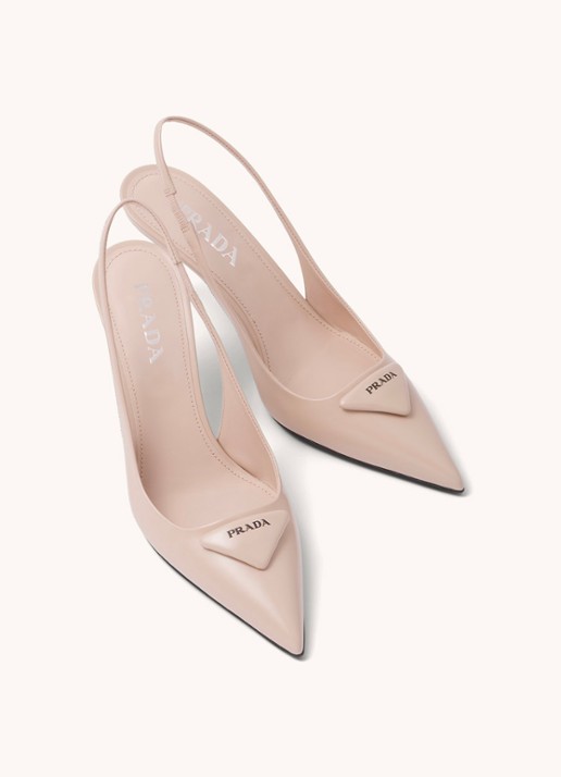 Prada Slingback van leer met logo - detail 4 lichtroze