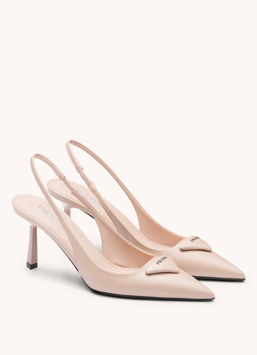 Prada Slingback van leer met logo - voorkant lichtroze