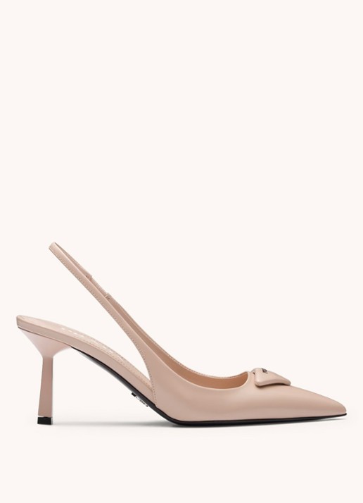 Prada Slingback van leer met logo - voorkant 2 lichtroze
