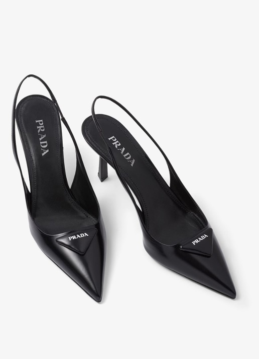 Prada Slingback van leer met logo - detail 5 zwart