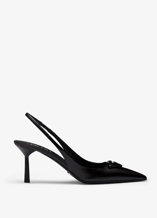 Prada Slingback van leer met logo - voorkant 2 zwart