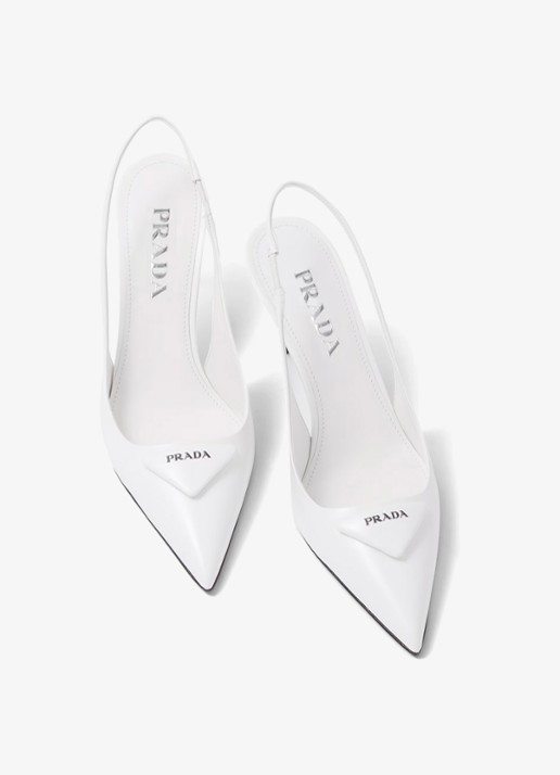 Prada Slingback van leer met logo - detail 3 wit
