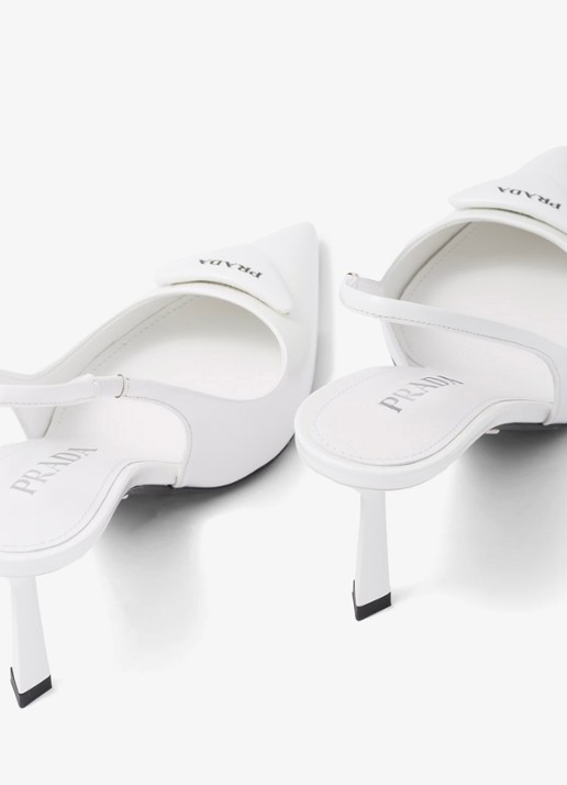 Prada Slingback van leer met logo - detail 5 wit