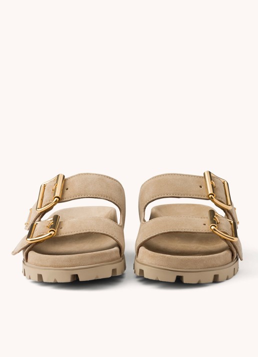 Prada Slipper van suède - detail 5 donkerbeige