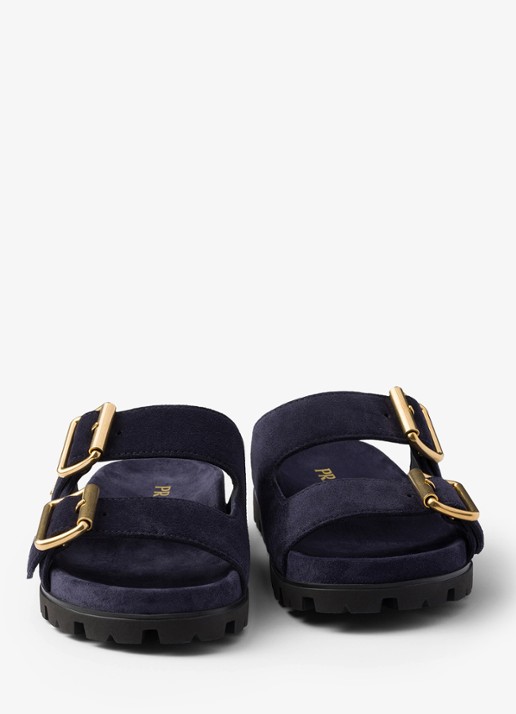 Prada Slipper van suède - detail 5 donkerblauw