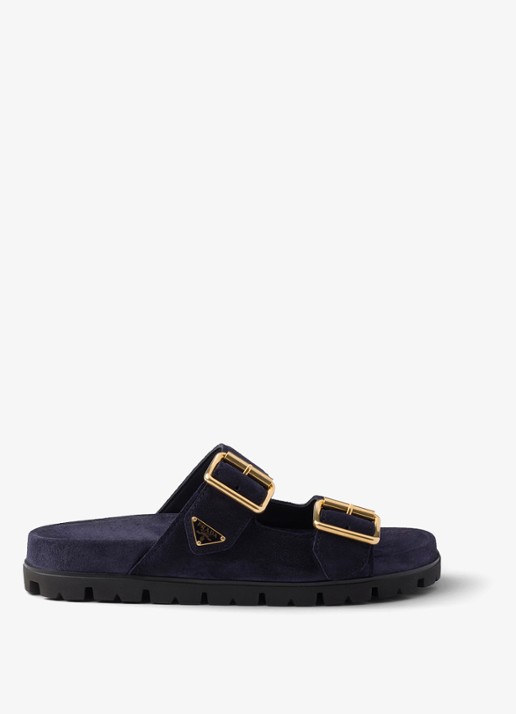 Prada Slipper van suède - voorkant 2 donkerblauw