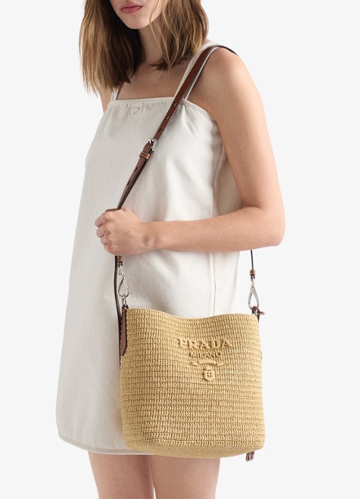Prada Small crossbodytas van crochet met logo - voorkant 3 beige