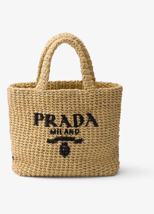 Prada Small handtas van crochet met logo - voorkant beige
