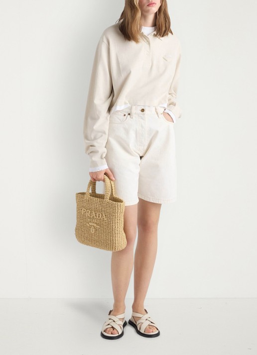 Prada Small handtas van crochet met logo - detail 6 lichtbruin