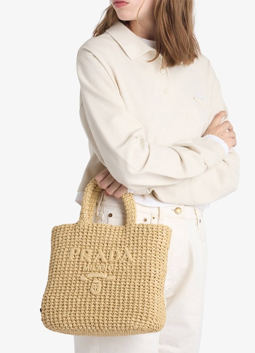 Prada Small handtas van crochet met logo - voorkant 2 lichtbruin