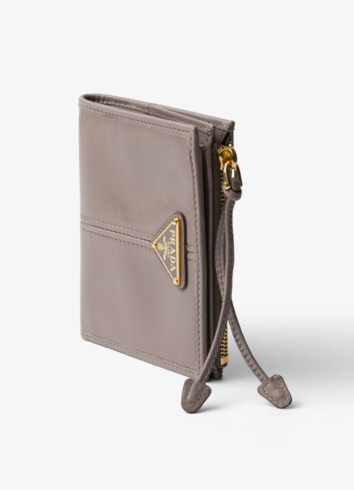 Prada Small portemonnee van kalfsleer - detail taupe
