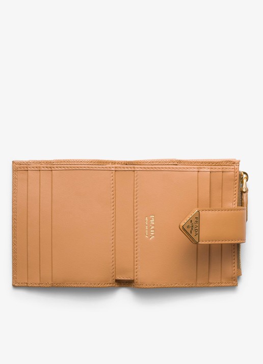 Prada Small portemonnee van leer - voorkant 2 camel