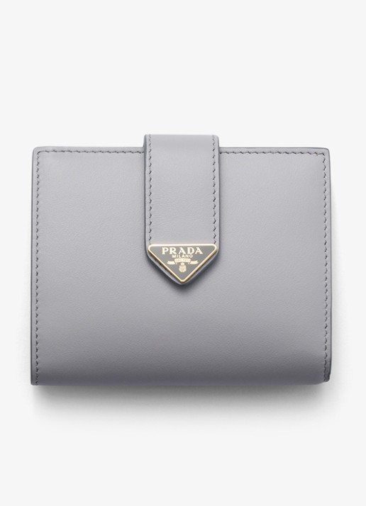 Prada Small portemonnee van leer - voorkant lichtgrijs