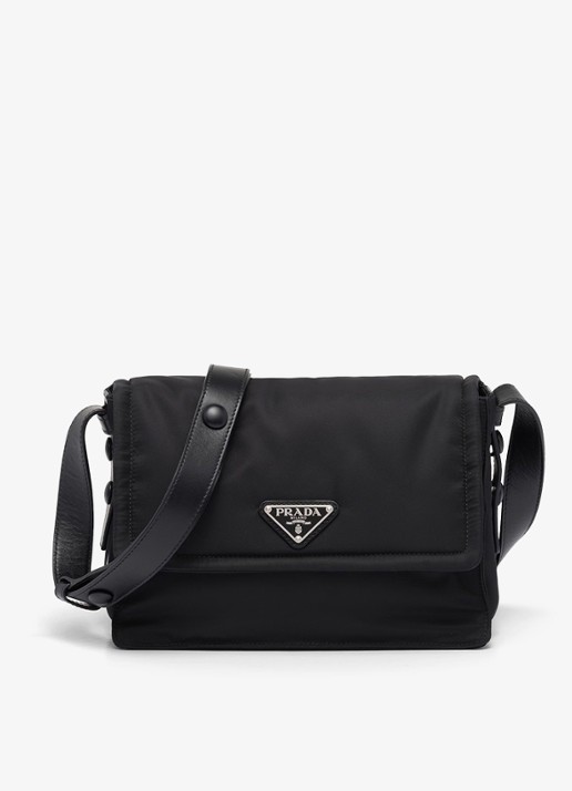 Prada Small Re-Nylon gewatteerde schoudertas met leren details - voorkant 5 zwart