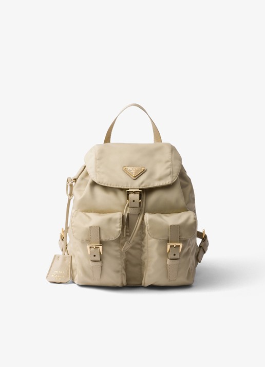 Prada Small Re-Nylon rugzak met logo - voorkant 5 beige