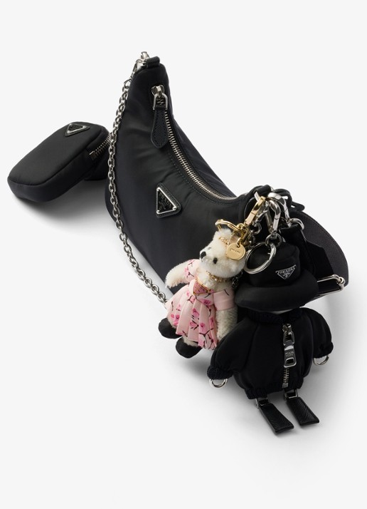 Prada Soft Robot Re-Nylon sleutelhanger met afneembaar koord - voorkant 3 zwart