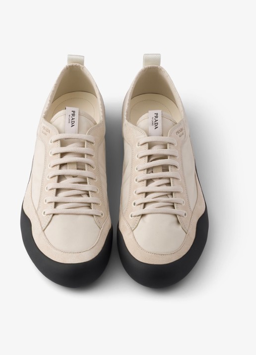 Prada Speedrock Re-Nylon sneaker met suède details - detail 4 beige