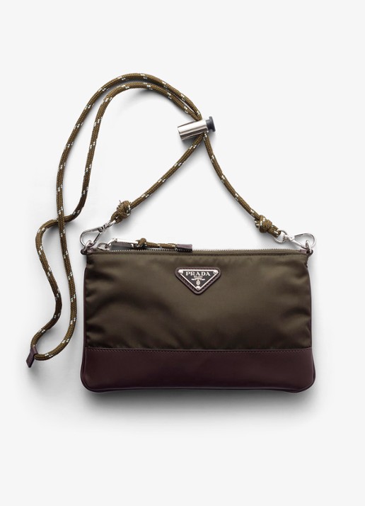 Prada Speedrock Re-Nylon telefoonhoesje met leren details en afneembare schouderriem - voorkant groen