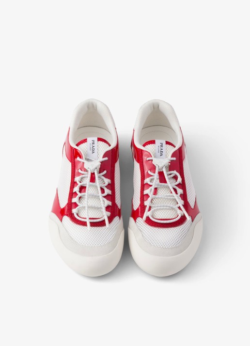 Prada Speedrock sneaker met lakleren en mesh details - detail 4 rood