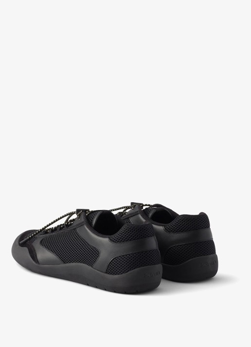 Prada Speedrock sneaker van leer met mesh details - achterkant 6 zwart