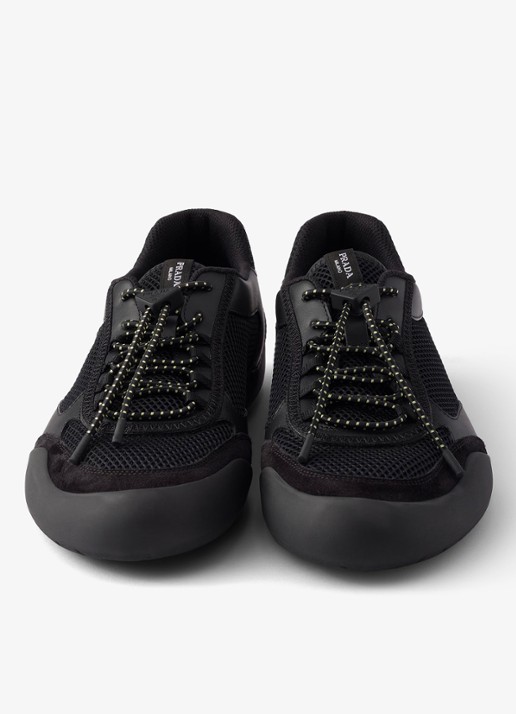 Prada Speedrock sneaker van leer met mesh details - detail 4 zwart