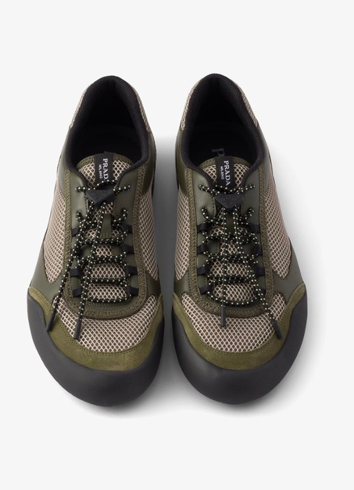 Prada Speedrock sneaker van leer met mesh details - detail 3 legergroen