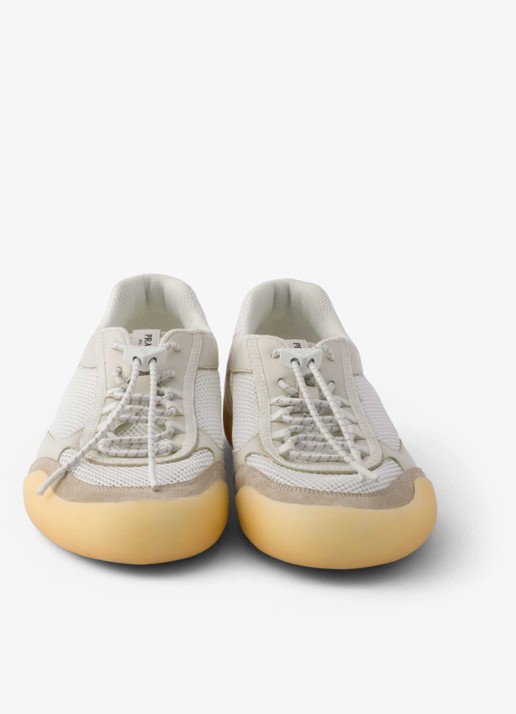 Prada Speedrock sneaker van leer met mesh details - detail 4 beige