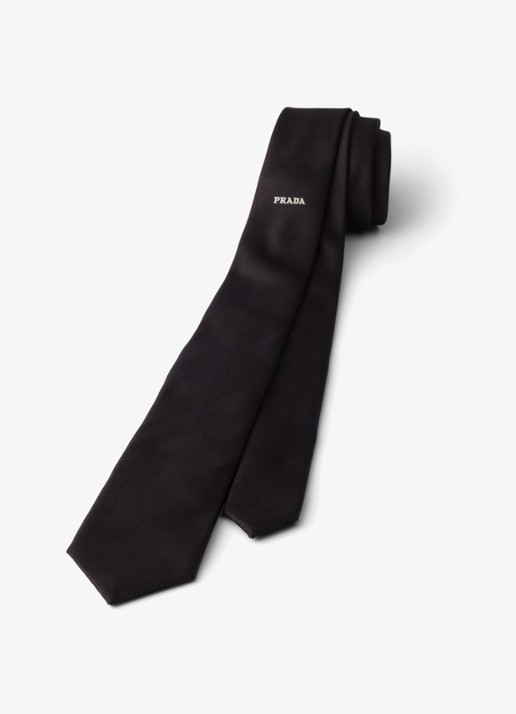 Prada Stropdas van zijde met logo - voorkant 2 zwart
