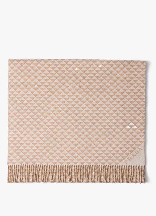 Prada Symbole sjaal in kasjmierblend 185 x 70 cm - voorkant 2 beige