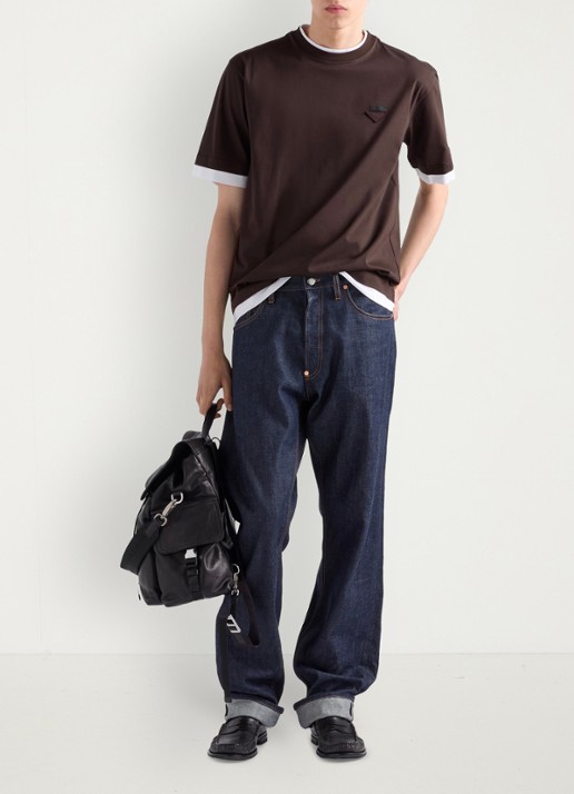 Prada T-shirt met contrast - detail 2 donkerbruin
