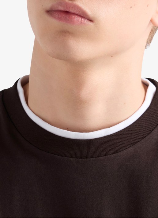 Prada T-shirt met contrast - detail 4 donkerbruin