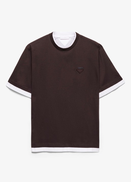 Prada T-shirt met contrast - voorkant 5 donkerbruin